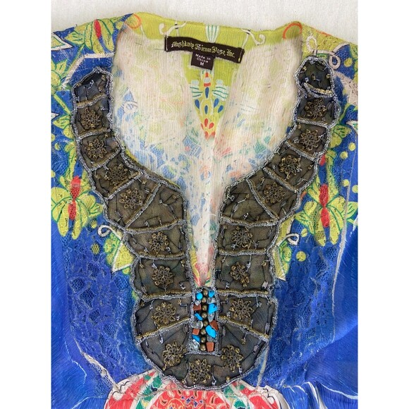 Mushka by Sienna Rose Top Women M Hippie Boho Beaded Lace Artsy Tunic Semi Sheer - Picture 5 of 10